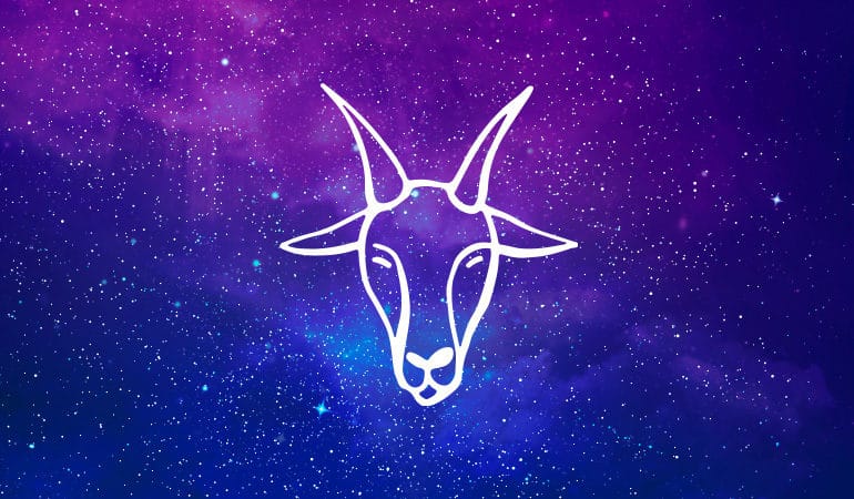 摩羯座山羊紫色和蓝色的星空背景象征