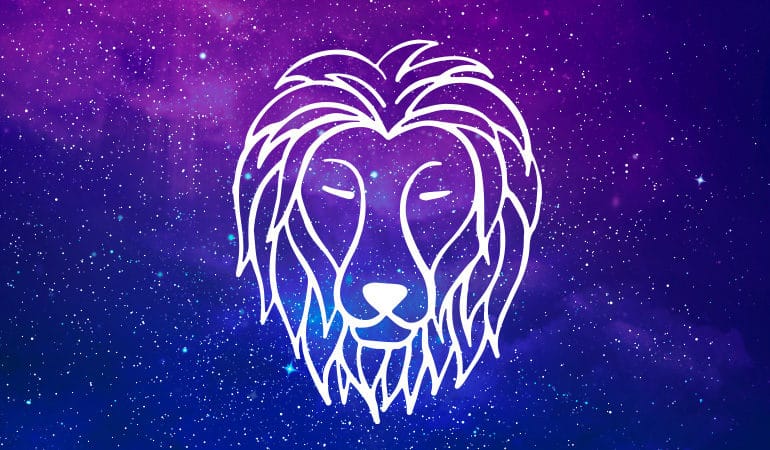 狮子座狮子象征紫色和蓝色的星空背景