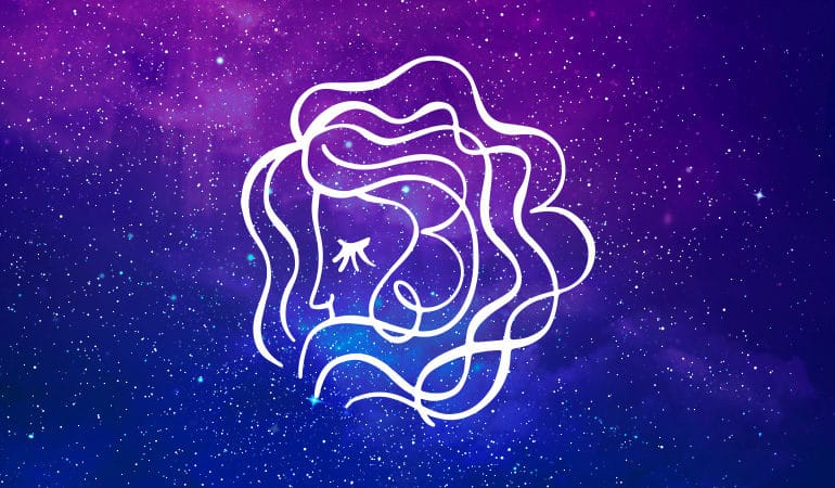 处女座处女女人象征在紫色和蓝色的星空背景