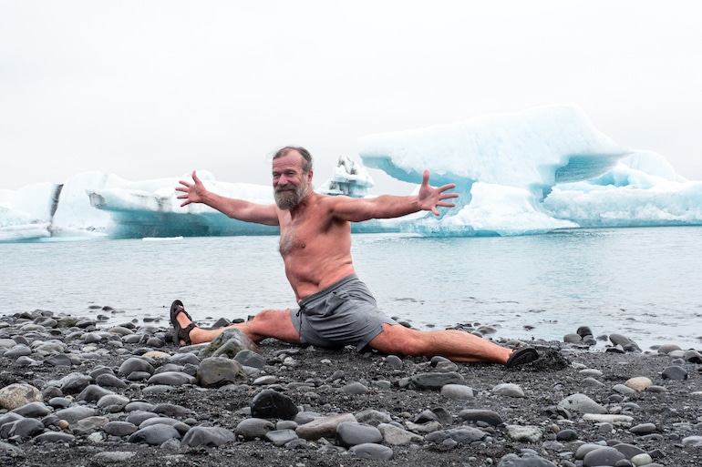 维姆·霍夫在冰岛做了一次分离来说明维姆·霍夫方法和感冒疗法的科学益处