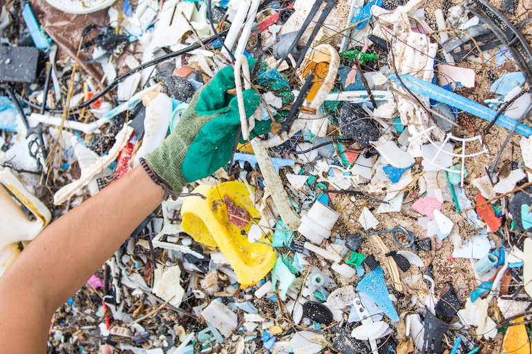 冲浪者海滩清理上的微塑料污染